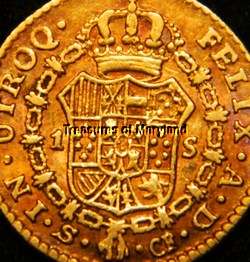 OLD US $2 GOLD COIN 1780 SPANISH COLONIAL 1 ESCUDO DOUBLOON 22K PURE 