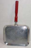   OLD ALUMINUM TOY PANCAKE GRIDDLE PLAY KITCHEN COOKING PAN RED WOOD HDL