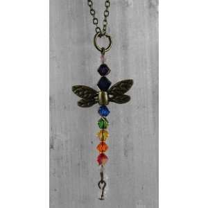  Antiqued Dragonfly Chakra Necklace 