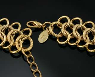   Intricate Textured Link Gold Tone Purple Bead Drop Dangle Necklace