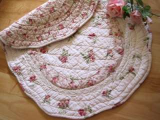 Pink Rose Crochet Lace Cotton Floor Rug Bath Mat 68CM  