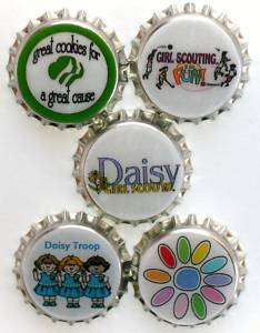 SET OF 5 SEALED DAISY GIRL SCOUT BOTTLE CAPS  