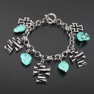 Zebra Printed Cross & Turquoise Charm Bracelet FC4524 B1561  