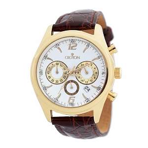 Croton ChronoMaster Brown Leather Strap Gold Plat Watch  