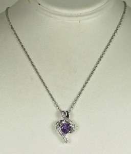   Heart Amethyst & Genuine Diamond Sterling 925 Pendant Necklace  
