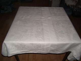   Vintage Antique MONOGRAMMED white IRISH LINEN DOUBLE DAMASK Tablecloth