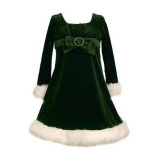 Bonnie Jean Girls Green Velvet Sparkling Santa Dress with Round Buckle 