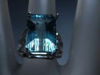 11.70ct Emerald Cut Blue Topaz Solitaire Ring SS 925  