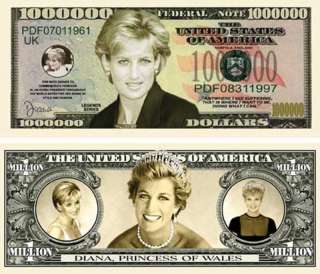 Princess Diana of Wales 1 Million Dollars Note 2 for $1  