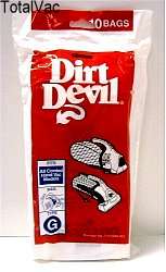 Dirt Devil Vacuum Bags   Style G,10 Bags  