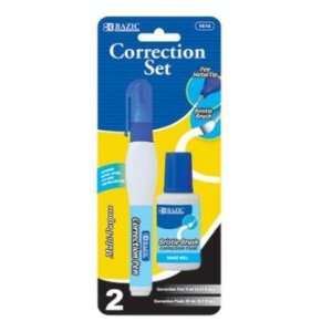  BAZIC Metal Tip Correction Pen & Correction Fluid Case 