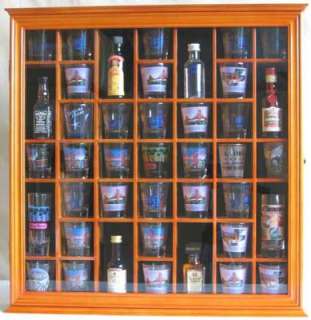 41 Shot Glass Display Case Cabinet, with door, Hardwood  