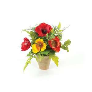   Country Bistro Decorative Red & Yellow Potted Poppy Flowers Home
