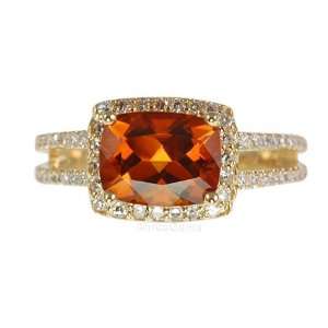  Rich Golden Orange Emerald Cut GEM Grade Citrine & Diamond 