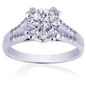   Ct Round Cut Diamond Engagemant Ring Pave Set 14K WHITE GOLD SI1 GIA