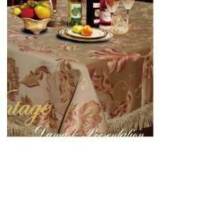  Vintage Damask with Fringes Tablecloth Beige 60 by 84 