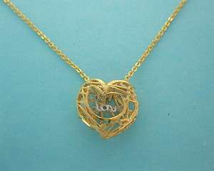 14 Karat Birds Nest Heart Love Charm Necklace 16 Inch 12mm Yellow 