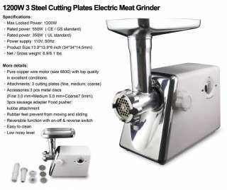 1200W Electric Meat Grinder 3 Cutting Plate UL Manufacturer Quantity 