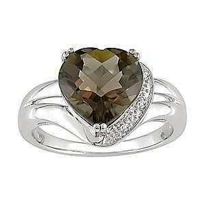  10k Gold Smokey Quartz and Diamond Heart Ring Jewelry