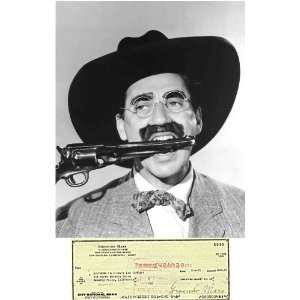 Groucho Marx 8 1/2 X 11 Photograph w/ Reprint Signature on Check (A)