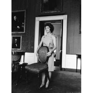 Jacqueline Kennedy in the Process of Redecorating the Red Room of the 