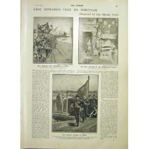 King Edward Visit Portugal Old Print 1903