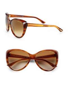 Tom Ford Eyewear   Malin Beveled Plastic Sunglasses/Brown