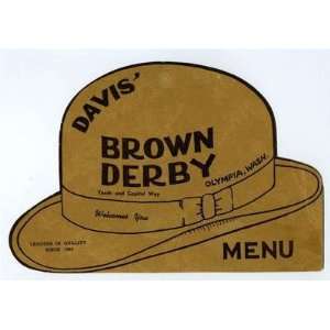  Davis Brown Derby Dinner Menu Olympia Washington Hat 