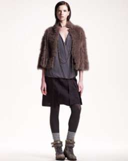 Brunello Cucinelli Cropped Fur/Cashmere Jacket, Sleeveless Silk Top 