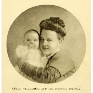  1913 Print Queen WIlhelmina Princess Juliana Portrait Baby 