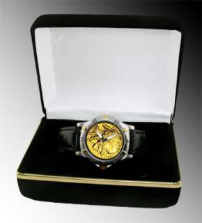MENS WATCH Black Leather Coin (s) ~ GOLD INDIAN HEAD  