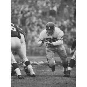 Ny Giants Player Sam Huff During Game Against the Cardinals Stretched 