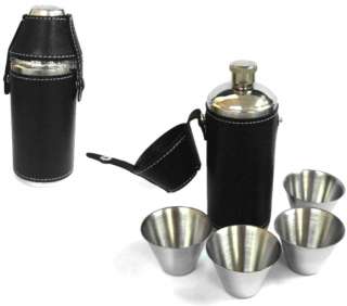   FLASK SET W 4 CUPS stainless hip flasks NEW drinking liquor sets