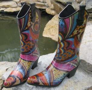 Womens Western Cowboy Multi Swirl Pattern Rain Boots 13 From Corkys 