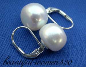 12mm white freshwater pearl earring silver stud  