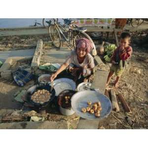  Woman Selling Bananas and Rice Balls, Cambodia, Indochina 