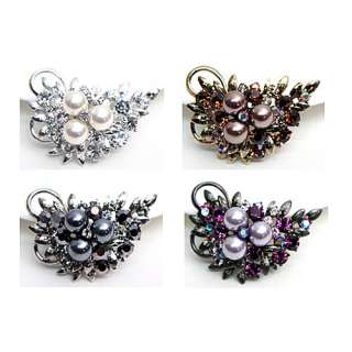 Glitters] Gorgeous Crystal Pearl Brooch Pin, Korean  