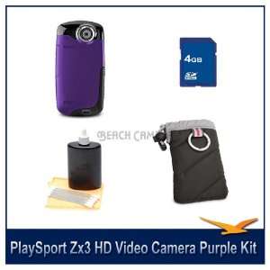  Video Camera Purple 4GB Bundle   Includes PlaySport / Zx3 HD Digital 