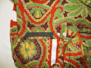 ROBERT GRAHAM Orange/Green Floral w/ Racing Stripes L/S Shirt Sz L 