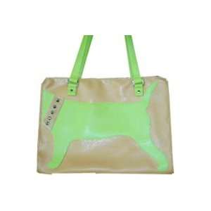   Faux Leather Lime/Tan Pet Dog Carrier Tote Bag Fluff
