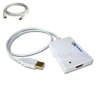 USB 2.0 to HDMI Adapter Male to Female with audio in white + 6 ft HDMI 