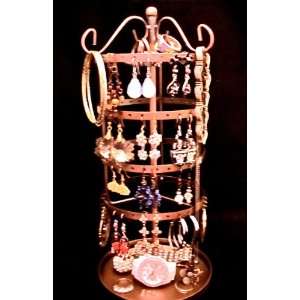 Earring Jewelry Organizer Stand COPPER Antique Metal Tree Holder Spins 