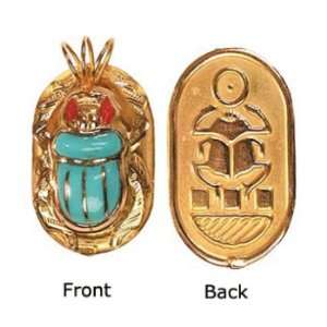  18K Egyptian Jewelry Pendants   Scarab w/ Turquoise and 
