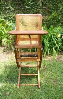    1899 Oak Cane Convertible High Chair/Rocker for Child or Doll  