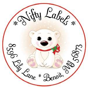 CHRISTMAS BEAR IN THE SNOW #1 ~ LASER PRINTED ROUND ADDRESS LABELS 