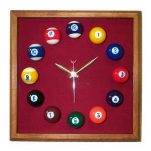   Square Billiard Clock Mahogany & Burgandy Mali Felt