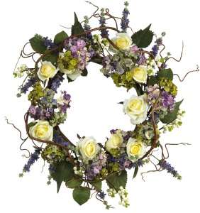   this dynamic combination of hydrangeas and roses this luminous wreath