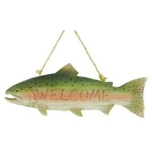 Trout Fish Welcome Sign, 10.5inch (Carved Wood Look)