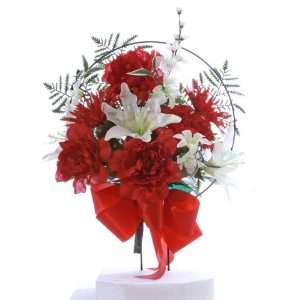   Memorial Cemetery Silk Flower Arrangement   Red Halo 