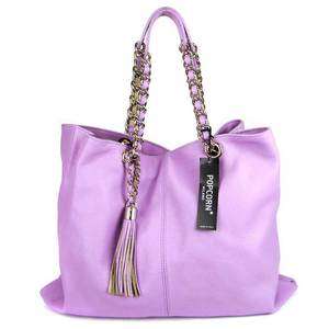 POPCORN Italian Made Natural Lilac Leather Oversized Designer Chain 